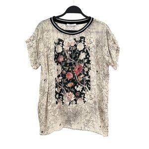Beatrice B Silk Women's Floral Flowers Beige Black Blouse M